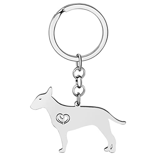 NEWEI Edelstahl Hund Schlüsselanhänger Cute Pet Hund Schlüsselanhänger für Frauen Mädchen Geldbörse Autoschlüssel Charms (Versilberter Bull Terrier) von NEWEI