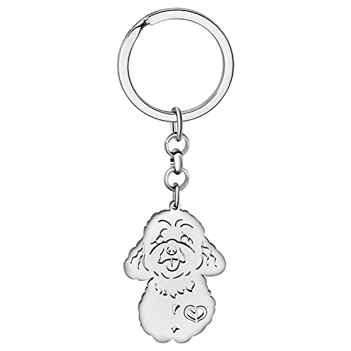 NEWEI Edelstahl Hund Schlüsselanhänger Cute Pet Hund Schlüsselanhänger für Frauen Mädchen Geldbörse Autoschlüssel Charms (Versilberter Pudel) von NEWEI