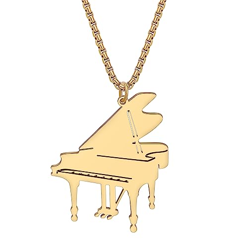 NEWEI Edelstahl Musik Bass Gitarre Halskette Zierliche E-Gitarre Klavier Anhänger Schmuck Geschenke Für Frauen Mädchen Charms (Klavier Gold) von NEWEI