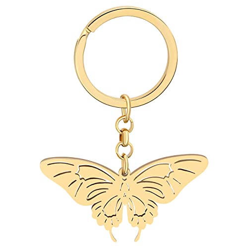 NEWEI Edelstahl Nette Schmetterling Schlüsselring18K Gold überzogene Schmetterling Schlüsselanhänger für Frauen Mädchen Geldbörse Tasche Charms (Vergoldeter Schmetterling #1) von NEWEI