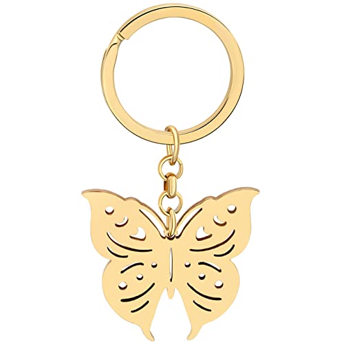 NEWEI Edelstahl Nette Schmetterling Schlüsselring18K Gold überzogene Schmetterling Schlüsselanhänger für Frauen Mädchen Geldbörse Tasche Charms (Vergoldeter Schmetterling #2) von NEWEI