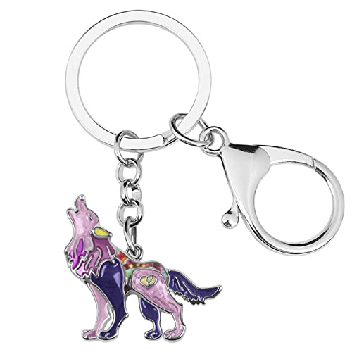 NEWEI Emaille Cute Wolf Schlüsselanhänger Schlüsselringe für Damen Mädchen Wölfe Taschenanhänger Tasche Geldbörse Charme (Violett) von NEWEI