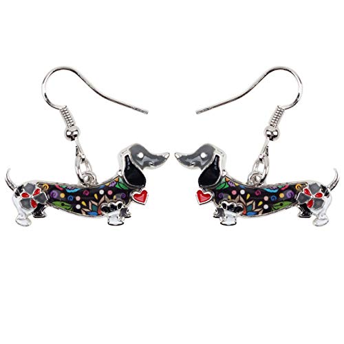 NEWEI Emaille Dackel Geschenke Cute Dackel Hund Ohrringe Dangle Tier Schmuck Für Damen Mädchen Hundebesitzer Charms (Schwarz) von NEWEI