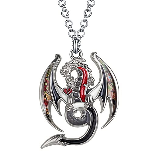 NEWEI Emaille Drachen Halskette Anhänger 20 Zoll Kette für Frauen Mädchen Drachen Schmuck Geschenke Charme (Lilac) von NEWEI