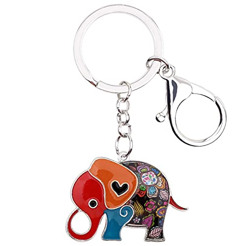 NEWEI Emaille Elefant Schlüsselanhänger Charms Zubehör Schlüsselanhänger Elefant Geschenke für Frauen Mädchen (Blumenmuster) von NEWEI