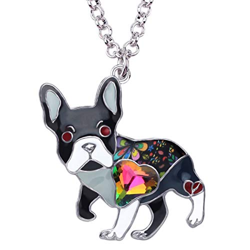 NEWEI Emaille Französische Bulldogge Halskette Kette Strass Hund Anhänger Schmuck Deko für Damen Frauen Mädchen Charms (Schwarz) von NEWEI