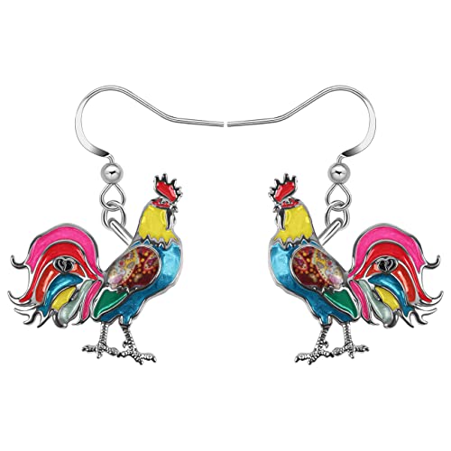 NEWEI Emaille Henne Huhn Ohrringe baumeln für Frauen Mädchen Huhn Liebhaber Schmuck Geschenke Charms (Regenbogen) von NEWEI