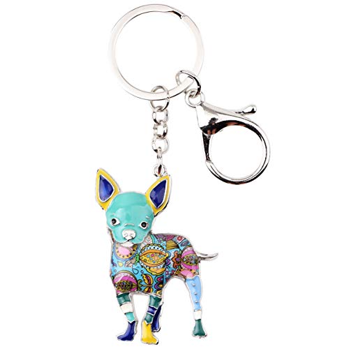 NEWEI Emaille Hund Schlüsselanhänger für Frauen Mädchen niedlicher Hund Schlüsselanhänger, Blue Chihuahua Dog, 38 von NEWEI