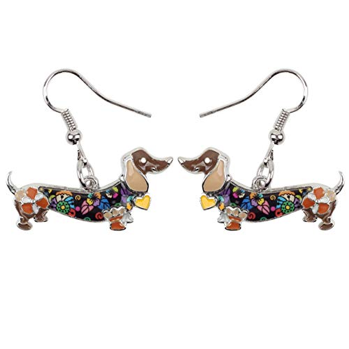NEWEI Emaille Dackel Geschenke Cute Dackel Hund Ohrringe Dangle Tier Schmuck Für Damen Mädchen Hundebesitzer Charms (Braun) von NEWEI