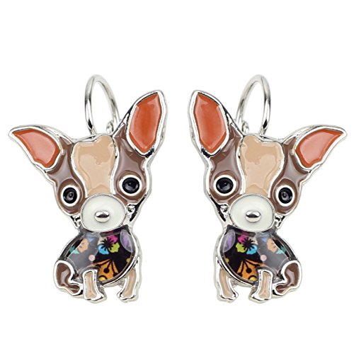 NEWEI Cute Emaille Chihuahua Clip Ohrringe für Damen Frauen Mädchen Chihuahua Schmuck Geschenk Charms Deko (Braun) von NEWEI