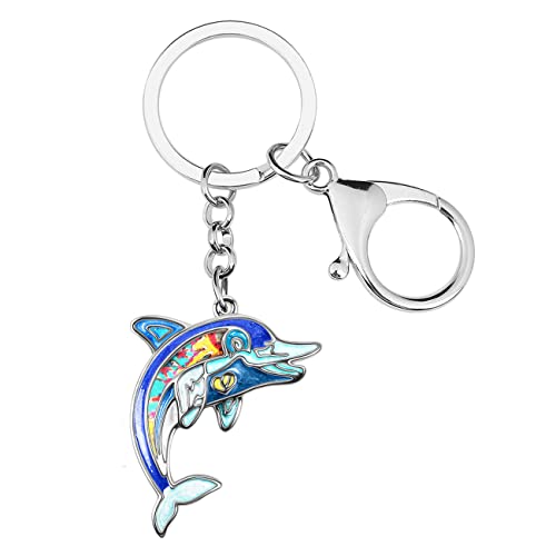 NEWEI Emaille Schlüsselanhänger Delfin Anhänger Meerestiere Ringe Deko für Damen Mädchen Kinder Tasche Geldbörse Charms Auto Geschenke (Ocean) von NEWEI