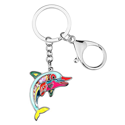 NEWEI Emaille Schlüsselanhänger Delfin Anhänger Meerestiere Ringe Deko für Damen Mädchen Kinder Tasche Geldbörse Charms Auto Geschenke (Sky) von NEWEI