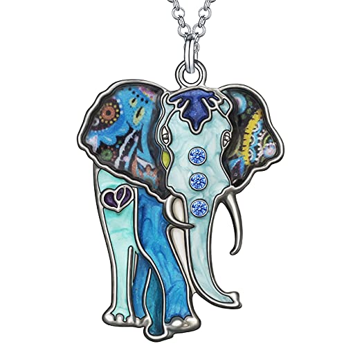 NEWEI Emaille Zink-Legierung Elefant Halskette Anhänger Tier Deko Elefanten Schmuck für Frauen Mädchen Geschenke (Blau) von NEWEI