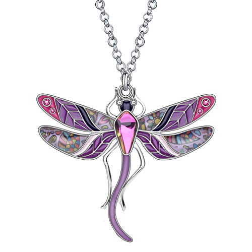 NEWEI Emaille Zink-Legierung Libelle Halskette Anhänger Libellen Tier Deko Schmuck für Frauen Mädchen Geschenk (Violett) von NEWEI