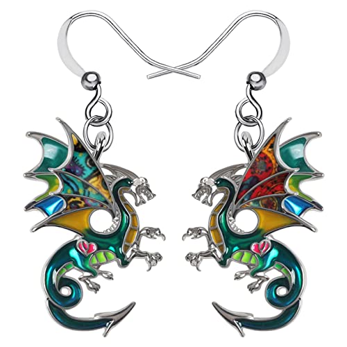 NEWEI Fantasy Emaille Drachen Ohrringe für Frauen Mädchen Kinder Drachen Schmuck Geschenke Charms (Emerald Green) von NEWEI