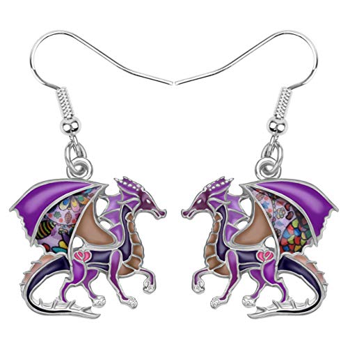 NEWEI Fantasy Emaille Dragons Ohrringe Cute Dragon Geschenke Drache Schmuck Charms für Damen Frauen Mädchen (Lila) von NEWEI