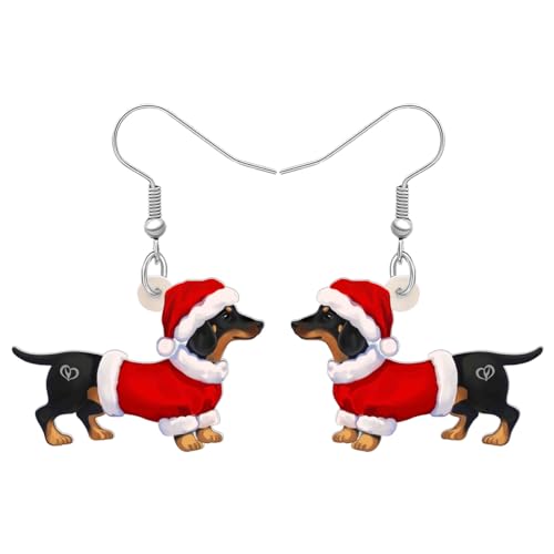 NEWEI Nette Weihnachten Hund Ohrringe Dangle Schmuck für Mädchen Frauen Geschenke Charms (Dackel D) von NEWEI