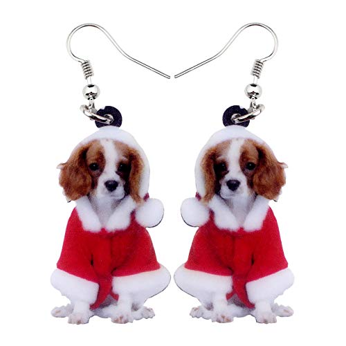 NEWEI Nette Weihnachten Hund Ohrringe Dangle Schmuck für Mädchen Frauen Geschenke Charms (Weihnachts Cavalier King Charles Spaniel) von NEWEI