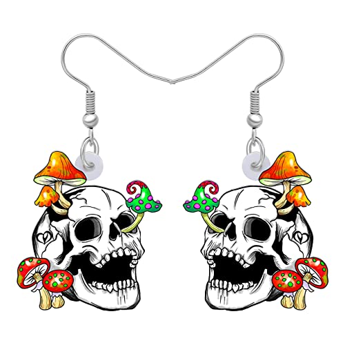 NEWEI Niedlich Halloween Zucker Schädel Ohrringe Dangle Acryl Schädel Dekor Geschenke für Frauen Mädchen Festival Charms (Pilz) von NEWEI