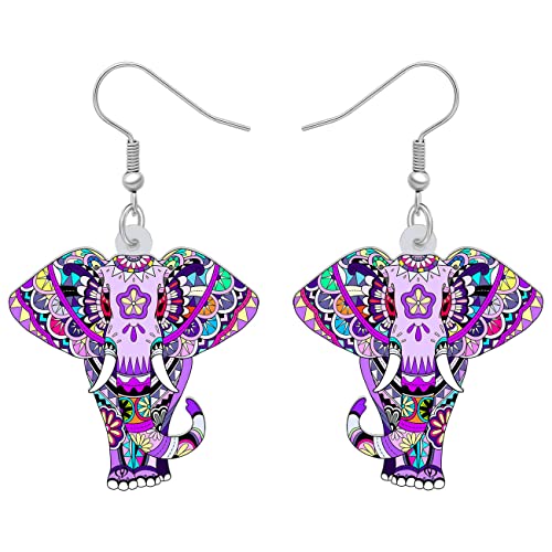 NEWEI Niedliche Acryl Elefanten Ohrringe Baumelnd Elefant Geschenke für Mädchen Damen Elefanten Liebhaber Charms (Violett) von NEWEI