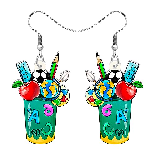 NEWEI Spaß Lehrer Ohrringe Zurück Zu Schule Anhänger Buch Apfel Schmuck Für Frauen Mädchen Kinder Bleistift Charms (Stiftbehälter B) von NEWEI