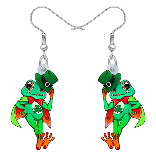 NEWEI St Patricks Day Ohrringe Nette Shamrock Hut Tiere Dangle Schmuck für Frauen Mädchen Festival Accessoires (Frosch B) von NEWEI