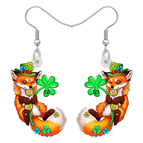 NEWEI St Patricks Day Ohrringe Nette Shamrock Hut Tiere Dangle Schmuck für Frauen Mädchen Festival Accessoires (Fuchs B) von NEWEI