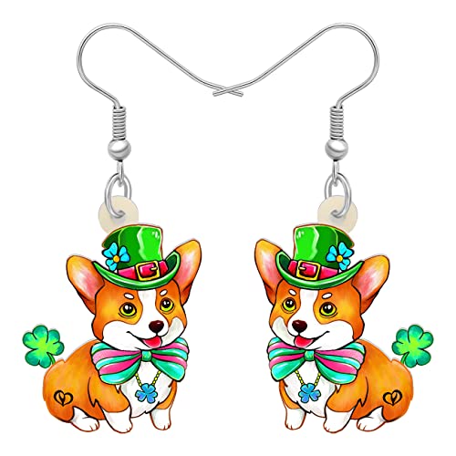 NEWEI St Patricks Day Ohrringe Nette Shamrock Hut Tiere Dangle Schmuck für Frauen Mädchen Festival Accessoires (Corgi) von NEWEI