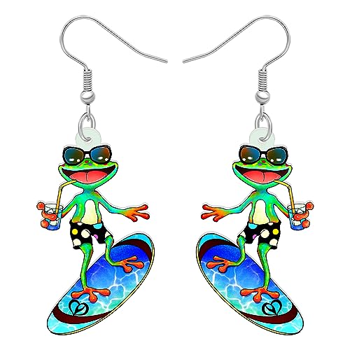 NEWEI Süß Acryl Frosch Ohrringe Hängend Tropfen Für Damen Mädchen Kinder Tier Ornamente Schmuck Deko Charme Geschenk (Hawaii C) von NEWEI