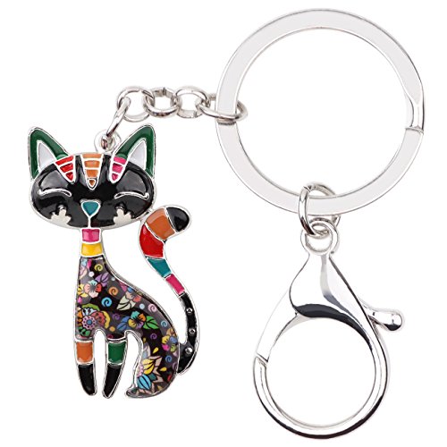 NEWEI Süß Emaille Katze Schlüsselanhänger Anhänger Katzen Dekor für Damen Mädchen Kinder Geldbörse Tasche Charms (Schwarz) von NEWEI