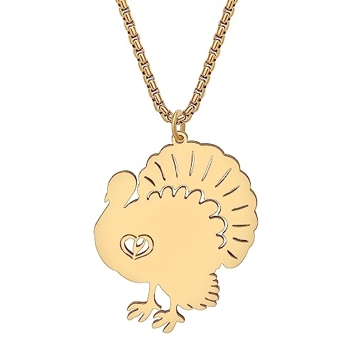 NEWEI Süß Emaille Thanksgiving Türkei Huhn Halskette Anhänger Für Frauen Mädchen Schmuck Geschenke (Edelstahl Gold) von NEWEI