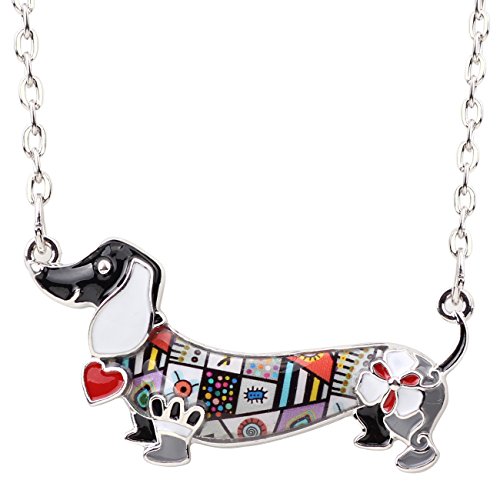 NEWEI Süß Emaille Zink-Legierung Dackel Halskette Anhänger Kette Hund Schmuck für Frauen Mädchen Geschenke (Grey) von NEWEI