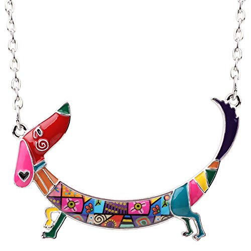 NEWEI Süß Emaille Zink-Legierung Dackel Halskette Anhänger Kette Hund Schmuck für Frauen Mädchen Geschenke (Regenbogenfarben) von NEWEI