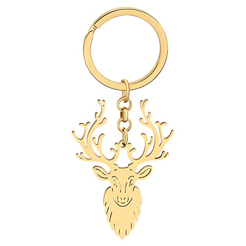 NEWEI Süß Giraffe Geschenke für Frauen Mädchen Giraffe Schlüsselanhänger Edelstahl Hirsch Anhänger Geldbörse Autoschlüssel Charms Zubehör (Hirsch Gold Plated B) von NEWEI