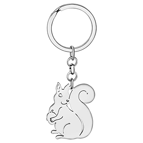 NEWEI Süßs Eichhörnchen Schlüsselanhänger Ringe Geschenke Edelstahl Anhänger Schmuck Charms für Damen Mädchen (Versilbert B) von NEWEI