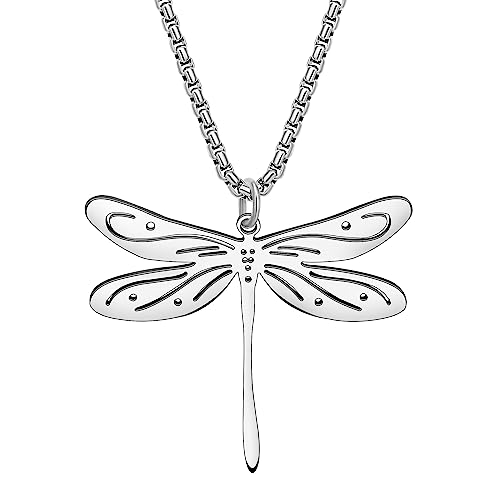 NEWEI Zierliche Edelstahl Libelle Halskette Anhänger Modeschmuck Geschenke Kette Für Frauen Mädchen Libelle Liebhaber Charms (Versilbert C) von NEWEI