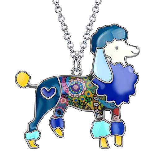 NEWEI Zink-Legierung Pudel Hunde Halskette Anhänger Tier Deko Schmuck für Frauen Mädchen Geschenke (Blau) von NEWEI