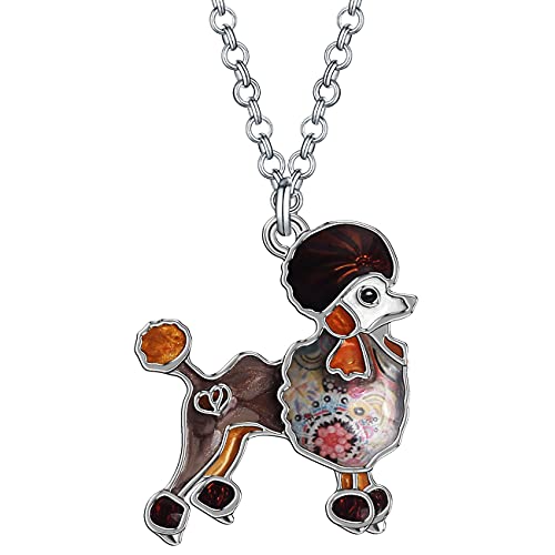 NEWEI Zink-Legierung Pudel Hunde Halskette Anhänger Tier Deko Schmuck für Frauen Mädchen Geschenke (Braun) von NEWEI