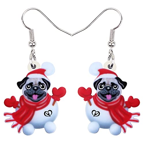 Niedliche Ohrringe Weihnachten Mops Hund Baumelnder Schmuck für Mädchen und Damen Geschenk Charm (Mops B) von NEWEI