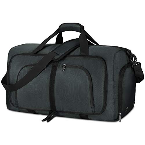 NEWHEY Faltbar Reisetasche Groß 40L 65L 80L 100L Sporttasche Herren Damen mit Schuhfach Leichter Weekender Übernachtung Tasche für Reisen Gym Duffel (Dunkelgrau, 80L) von NEWHEY