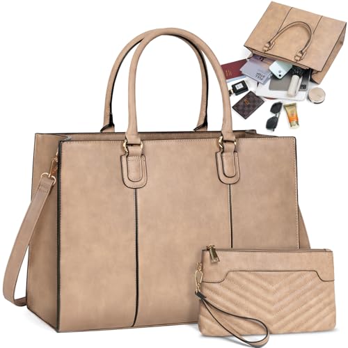 NEWHEY Handtasche Damen 15,6 Zoll Shopper Damen Groß Arbeitstasche Tote mit Clutch PU Leder Aktentasche Damen Laptoptasche Messenger Umhängetasche für Schule Büro Reisen Business von NEWHEY