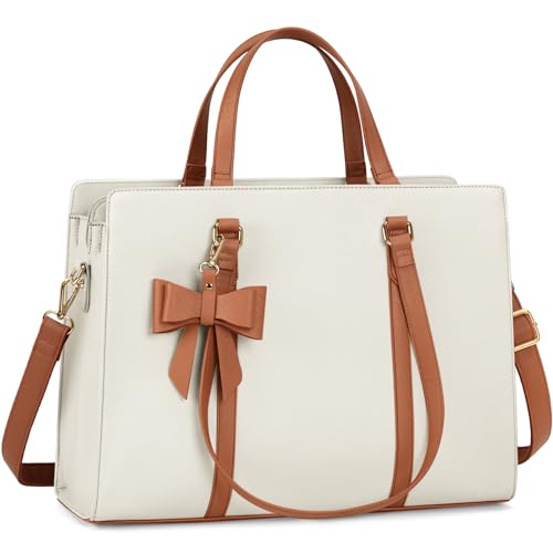 NEWHEY Damen Handtasche Shopper Große Schwarz Tasche Damen Laptoptasche 15.6 Zoll PU Leder Umhängetasche Arbeitstasche für Business Arbeit Schule (Gelb und Braun) von NEWHEY