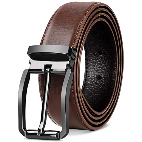 NEWHEY Herren Gürtel Leder Männer Ledergürtel Business Anzug Jeans Gurtel Verstellbar Schwarz Braun 32mm Breit 125cm Rot-Braun von NEWHEY