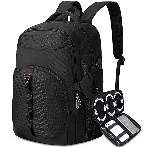 NEWHEY Laptop Rucksack 17 Zoll mit Kabeltasche Rucksack Herren Arbeit Wasserdicht Groß Schulrucksack Jungen Teenager mit USB Ladeanschluss Notebook Rucksack Backpack Schwarz von NEWHEY