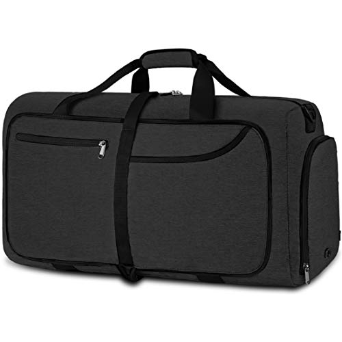 NEWHEY Reisetasche Groß 40L Faltbare Reisetaschen Leichte Sporttasche für männer mit Schuhfach für Weekender Herren Damen Duffel Taschen (Schwarz-40L) von NEWHEY