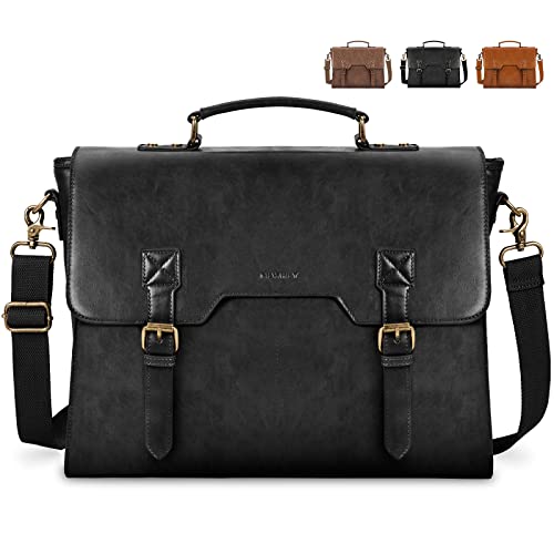 NEWHEY Umhängetasche Herren 15,6 Zoll Aktentasche Vintage Laptoptasche mit Gepolstertem Schultergurt Wasserdichte Messenger Bag Arbeitstasche für Geschäft Arbeit Schule Schwarz von NEWHEY