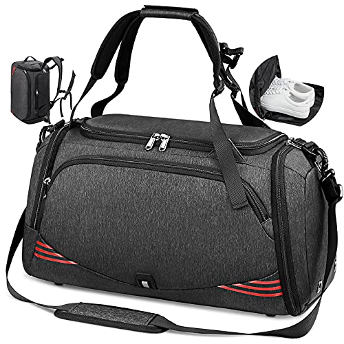 NEWHEY Sporttasche Reisetasche mit Schuhfach Groß 40L 65L Trainingstasche Gym Fitness Sport Tasche mit Rucksack-Funktion Handgepäck Weekender Bag Herren Damen - Schwarz von NEWHEY