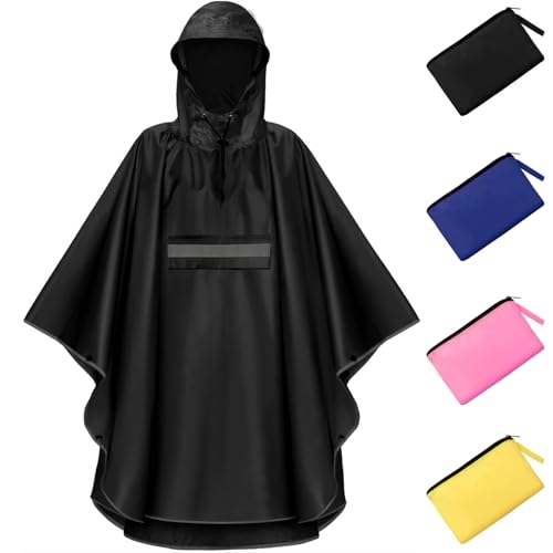 NEWIROVE Regencape Kinder, Unisex Regen Poncho Wasserdicht Kinder Regenponcho Regenkleidung Kinder Mit Reflektierender Poncho Kinder Regen Leichter Regenjacke Für Jungen Mädchen 120-140cm, Schwarz von NEWIROVE