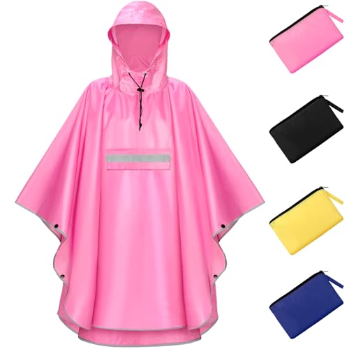 NEWIROVE Regencape Kinder, Unisex Regen Poncho Wasserdicht Kinder Regenponcho Rosa 140-160cm von NEWIROVE