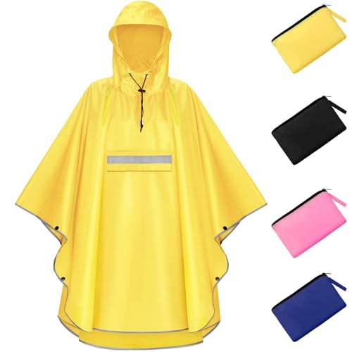 NEWIROVE Regencape Kinder, Unisex Regen Poncho Wasserdicht Regenponcho Regenkleidung Mit Reflektierender Poncho Leichter Regenjacke Für Jungen Mädchen 140-160cm, Gelb von NEWIROVE